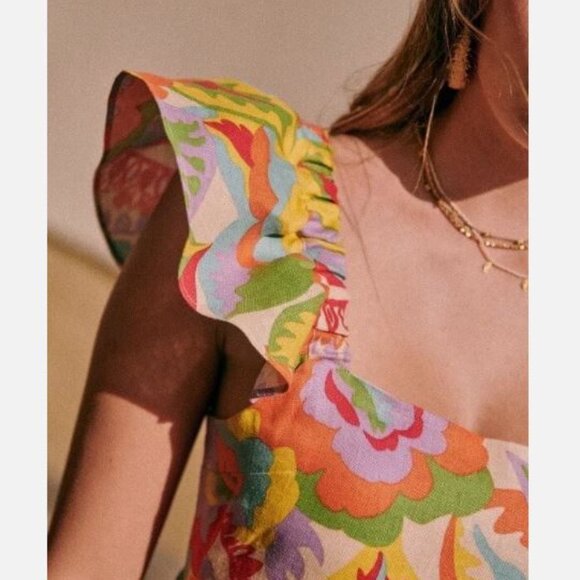 *NEW Sezane Melville Dress in Seventies Tie Back Ruffled Sleeve (Flaw) - Picture 8 of 9